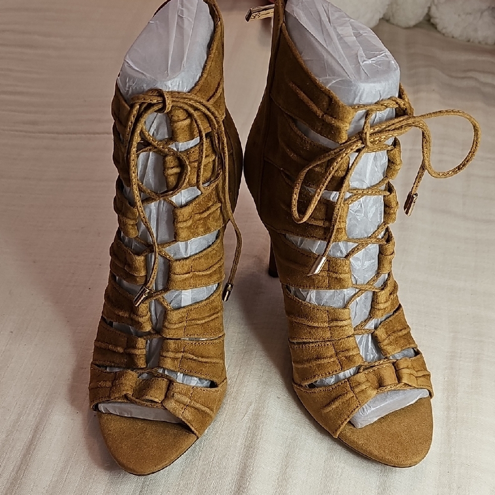 Jessica Simpson Mahiri Cutout Lace-up Heels in Brown Suede Sz 5.5